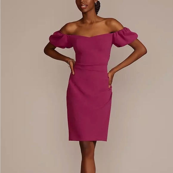 David's Bridal Dresses & Skirts - NWT Off-Shoulder magenta Dress size 8 stretchy